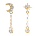 Gemnel 925 Sterling Silver Jewellery Chain Stud Star and Moon Dangle Earrings