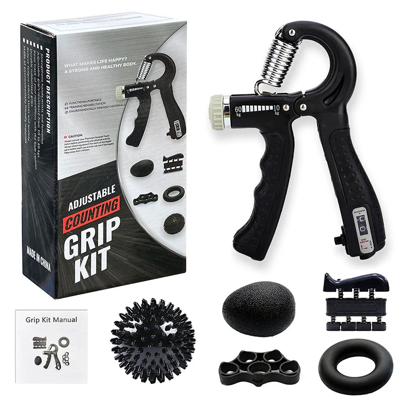 Hand Grip Strengthener Kit (6 Pack) Forearm Workout Finger Strength Exerciser Adjustable Grip Strength Trainer