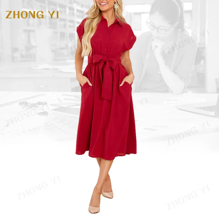 Summer Women's Short Sleeve Solid Casual Dress Tunic Long Dress Shop Gorgeous Emerald Short Sleeve Midi Dress