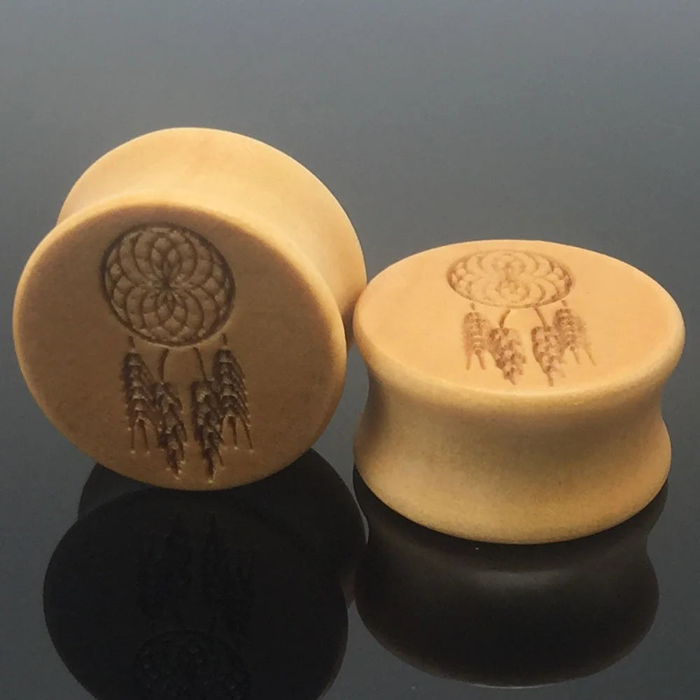 Huiying Diy 20mm Popular Ear Plugs Piercing Natural Dream Catcher Wooden Ear Expander Wood Plugs Jewelry