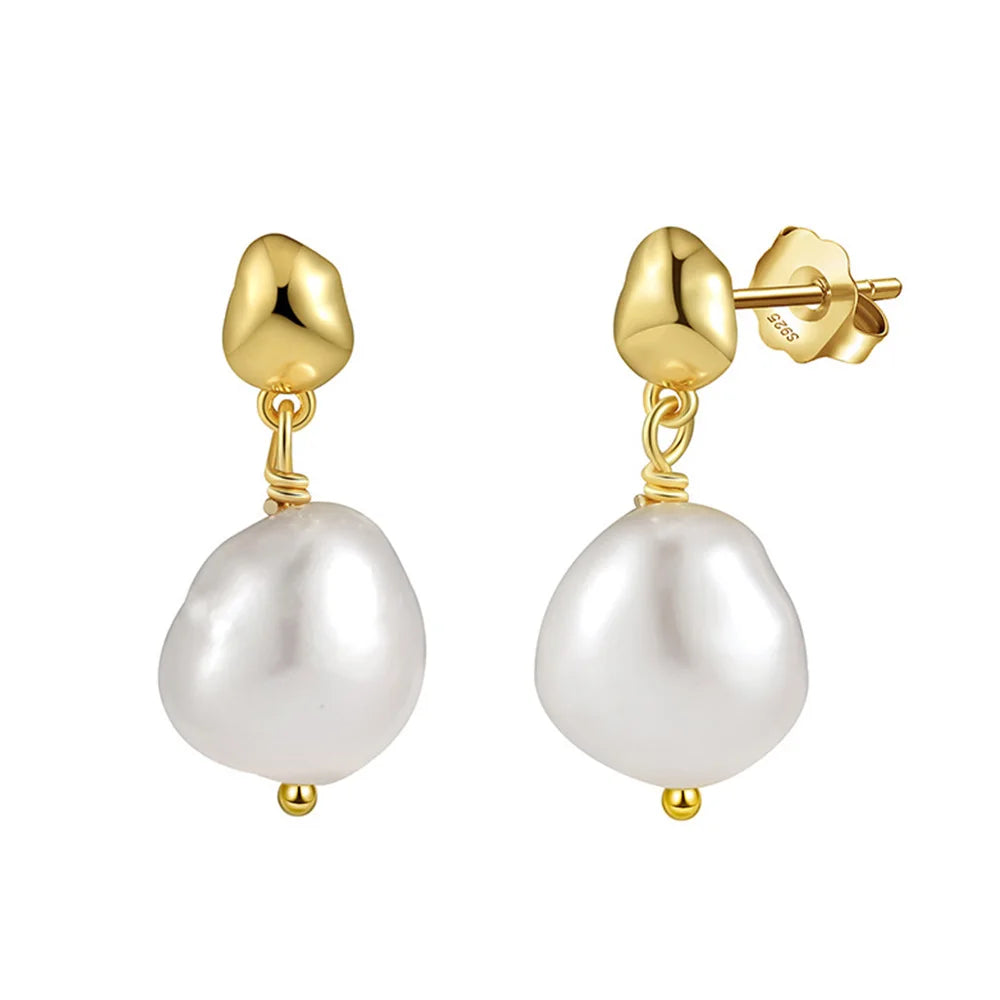 Fine Jewelry 925 Sterling Silver 18k Gold Plated Jewellery Fresh Water Drop Earring Freshwater Pearl Stud Earrings for Women