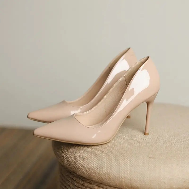 Patent Leather High-heeled Women's Pointed-toe Shoes with Thin Heels Embodying  Elegance and Versatility for Enchanting Styles