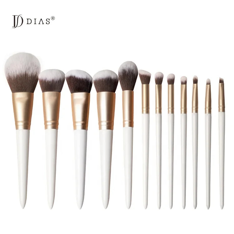 DIAS Wood Handle Make up Brush 12pcs Synthetic Vegan Custom Logo White Makeup Brush Set for Concealer