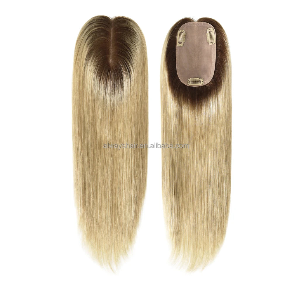 14" 16" Silk Base Closure Women's Natural Straight Remy Hair Toupee with 3 Clips 100% Density