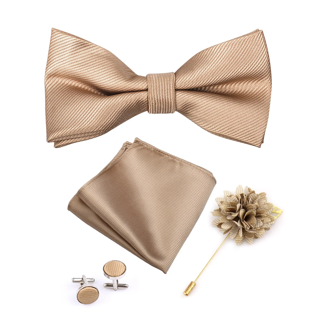 Wholesale Multi-Colored Polyester Bow Ties Pocket Squares Cufflinks Brooches Set