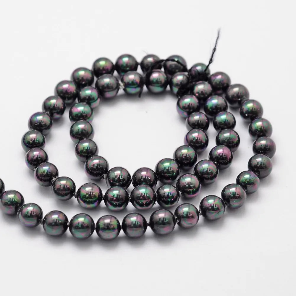 Pandahall Grade a Rainbow Plated Round Black Shell Pearl Beads High Quality Coral Bone & Shell Beads