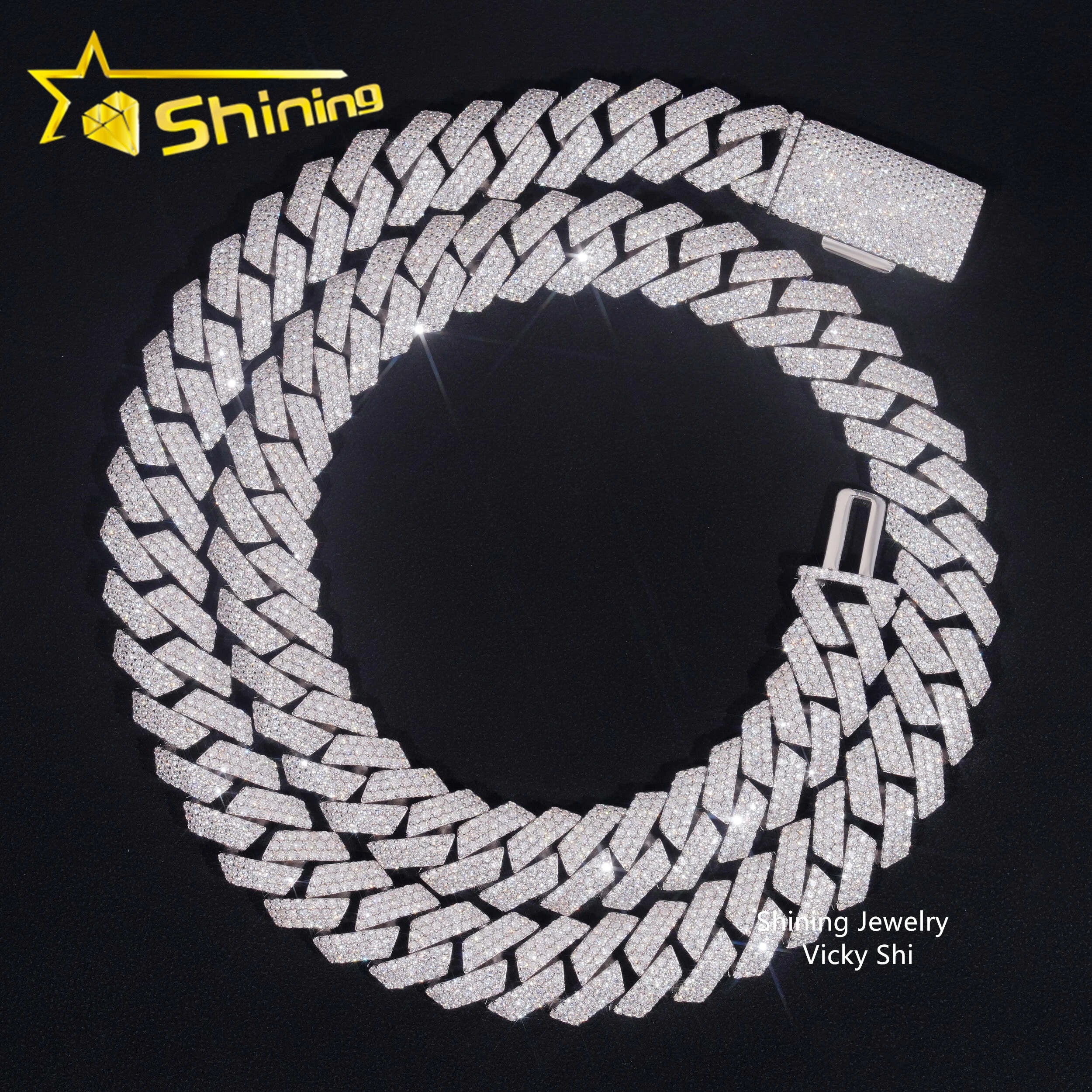 Luxury 925 Silver Chain Moissanite Necklace Hip Hop Jewelry GRA Certificated 16mm 3Rows Moissanite Men Cuban Link Chain