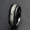 Poya Mens  Meteorite Inlay 8mm Beveled Edge Black Plated Tungsten Ring
