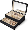 2 Level Large Jewelry Storage Box Rustic Wooden Jewelry Box with Mirror and Ring Tray Necklace Earrings Bracelet Ring Vintage