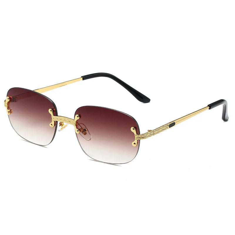 Custom Logo Retro Frameless Metal Rectangle Sun Glasses UV400 Small Frame Rimless Square Sunglasses Men Women