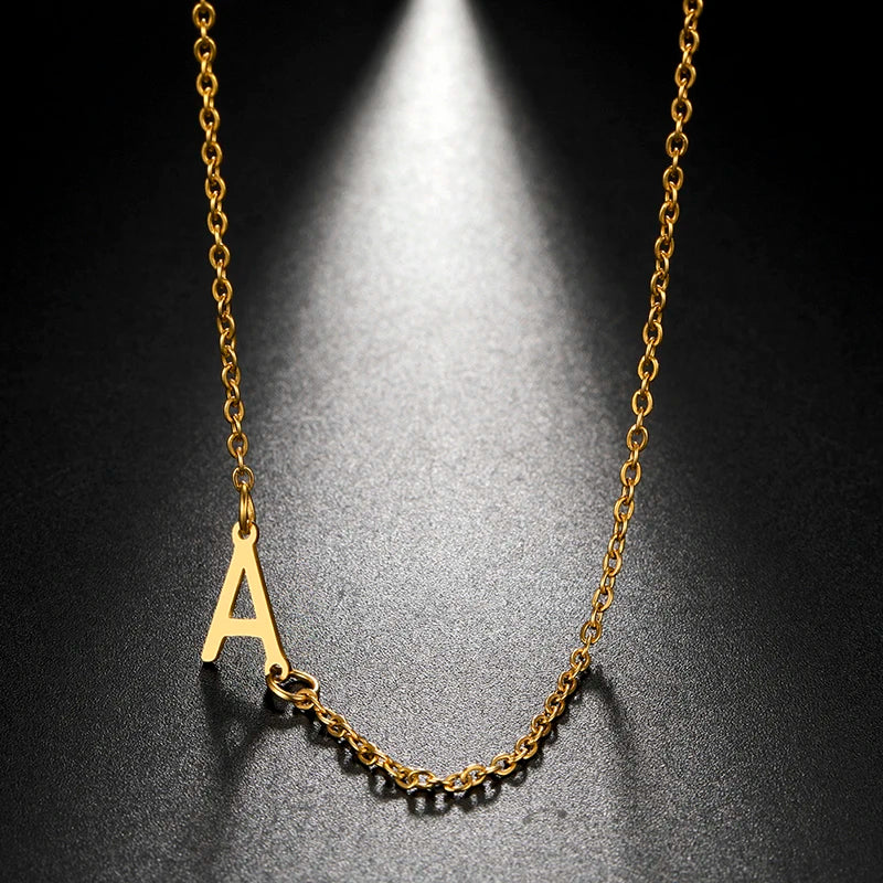 Trendy Sideways Letter Initial Necklaces Mini A-Z Charm Matching Choker Stainless Steel Match Necklace for Women Gift Jewelry