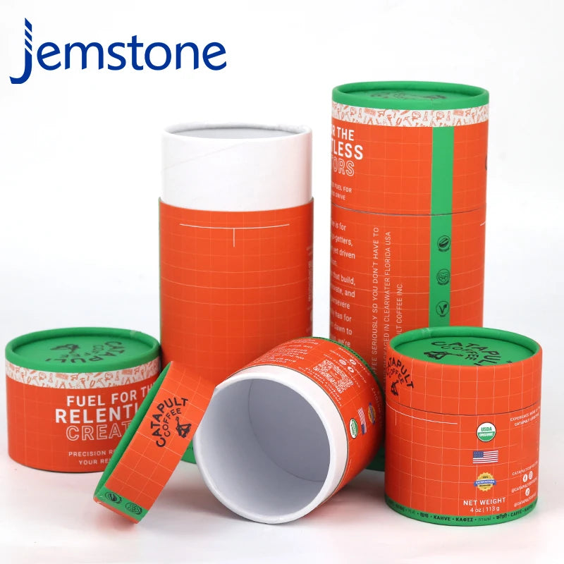 Custom Printed Biodegradable Cylinder Gift Packaging Box Eco-Friendly Paper Tube Colorful  Beverage Stamping Vanishing Handling