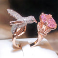 Designer Colorful Treasure Vintage Female Ring Bird Pecking at Gem Santa Maria Aquamarine Hummingbird Opening Ring Jewels Unisex