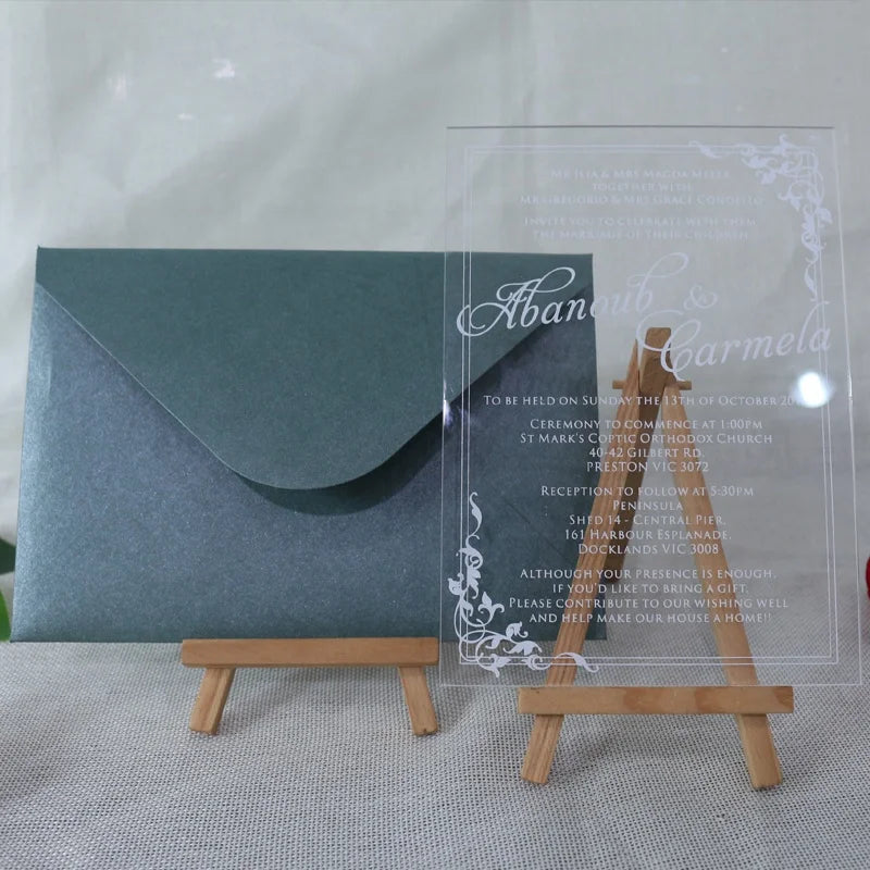 Free Design White Silk Screen Printing Simple Wedding Invitation with Envelope