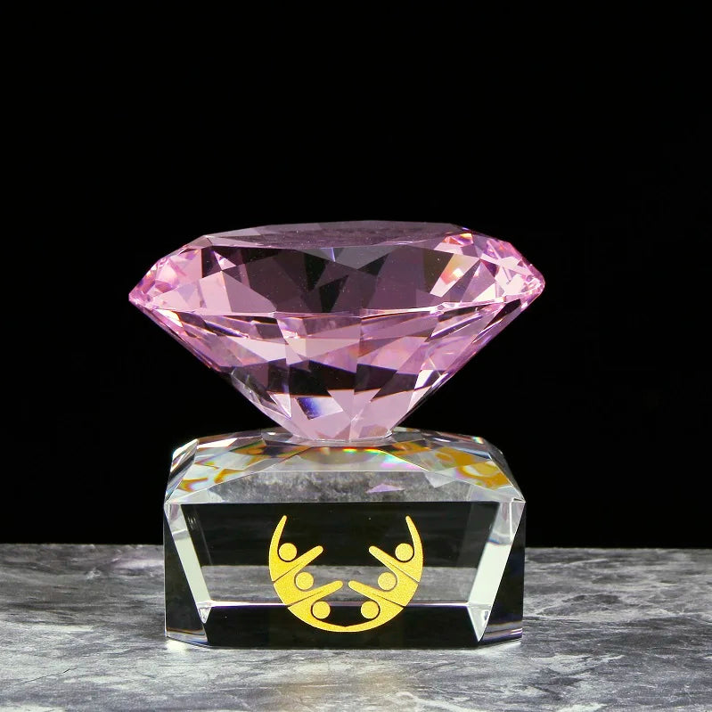Custom Crystal Pink Diamond Glass Trophy Awards Beauty Pageant Trophies