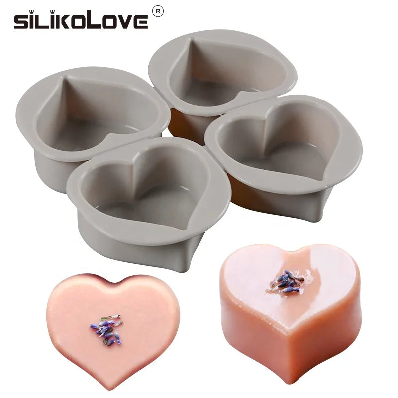 4 Cavity 3D Silicone Soap Mold Heart Shape Handmade for Soap Making
