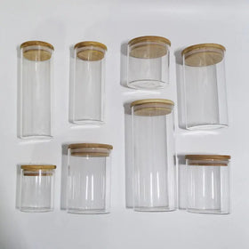 Heat Resistant clear glassware Airtight sealed Customizable Custom Size Kitchen Food Large 1000ml Containers Wood Lid Glass Jar
