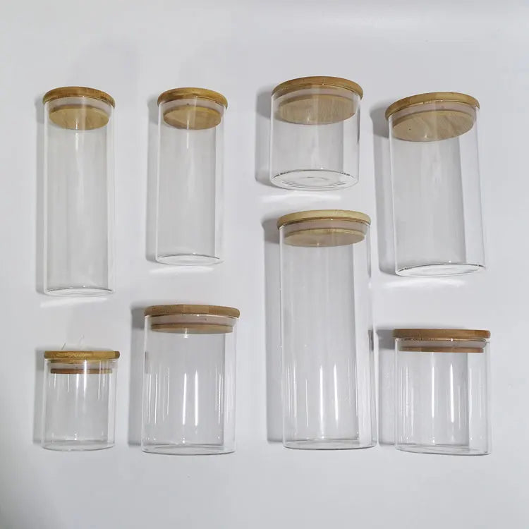 Heat Resistant clear glassware Airtight sealed Customizable Custom Size Kitchen Food Large 1000ml Containers Wood Lid Glass Jar
