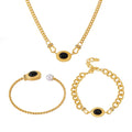 Stainless Steel 18k Gold Plated Black Agate Jewelry Set Horseshoe Buckle Zircon Necklace Pearl Opening Bracelet YF6068