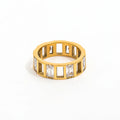 High End 18K Gold Plated Stainless Steel Jewelry Simple Rectangle Zirconia Surround Hollow Pattern Ring for Parties