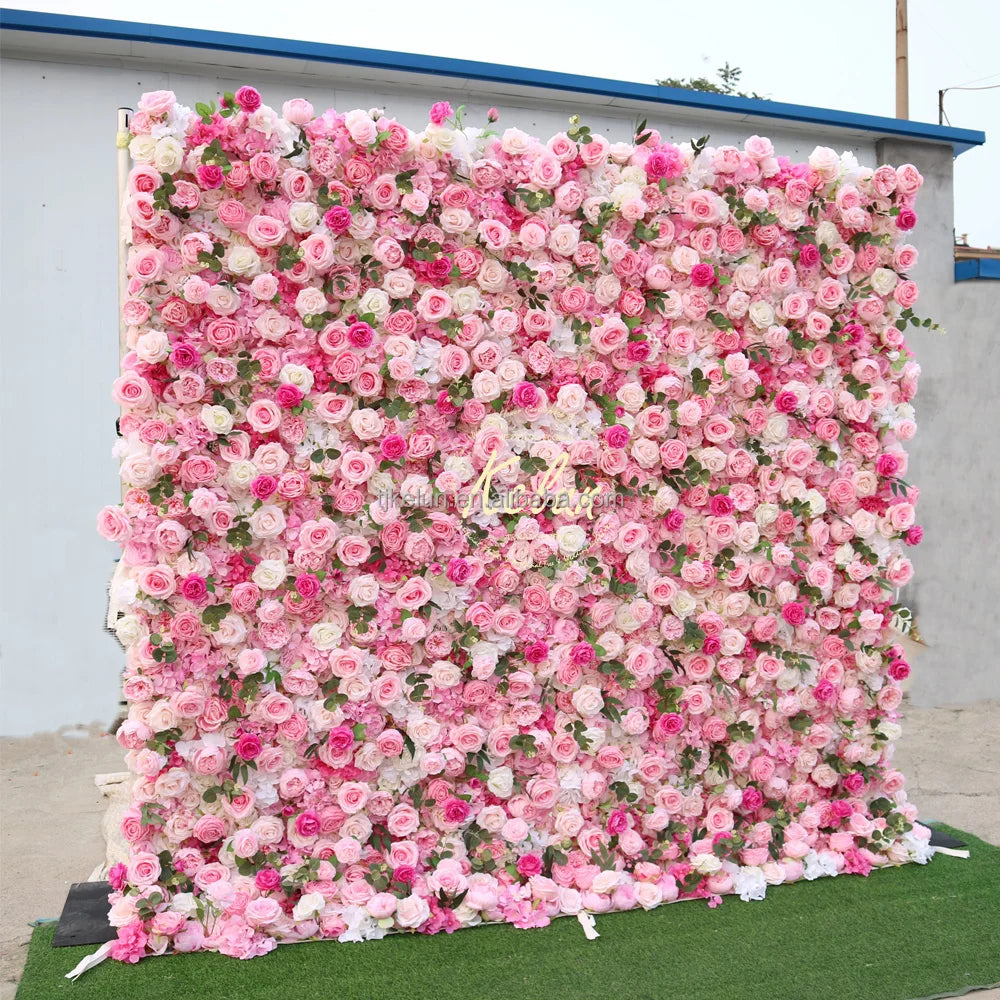 L-FW037 Wholesale Decorative Silk Floral Flower Wall Backdrops 8ft X 8ft Flower Wall for Wedding Decor Roll up Flower Wall Decor