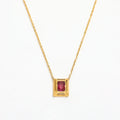 Joolim 18K PVD Gold Plated Waterproof Red Ruby Diamond Rectangle Stainless Steel Pendant Necklace