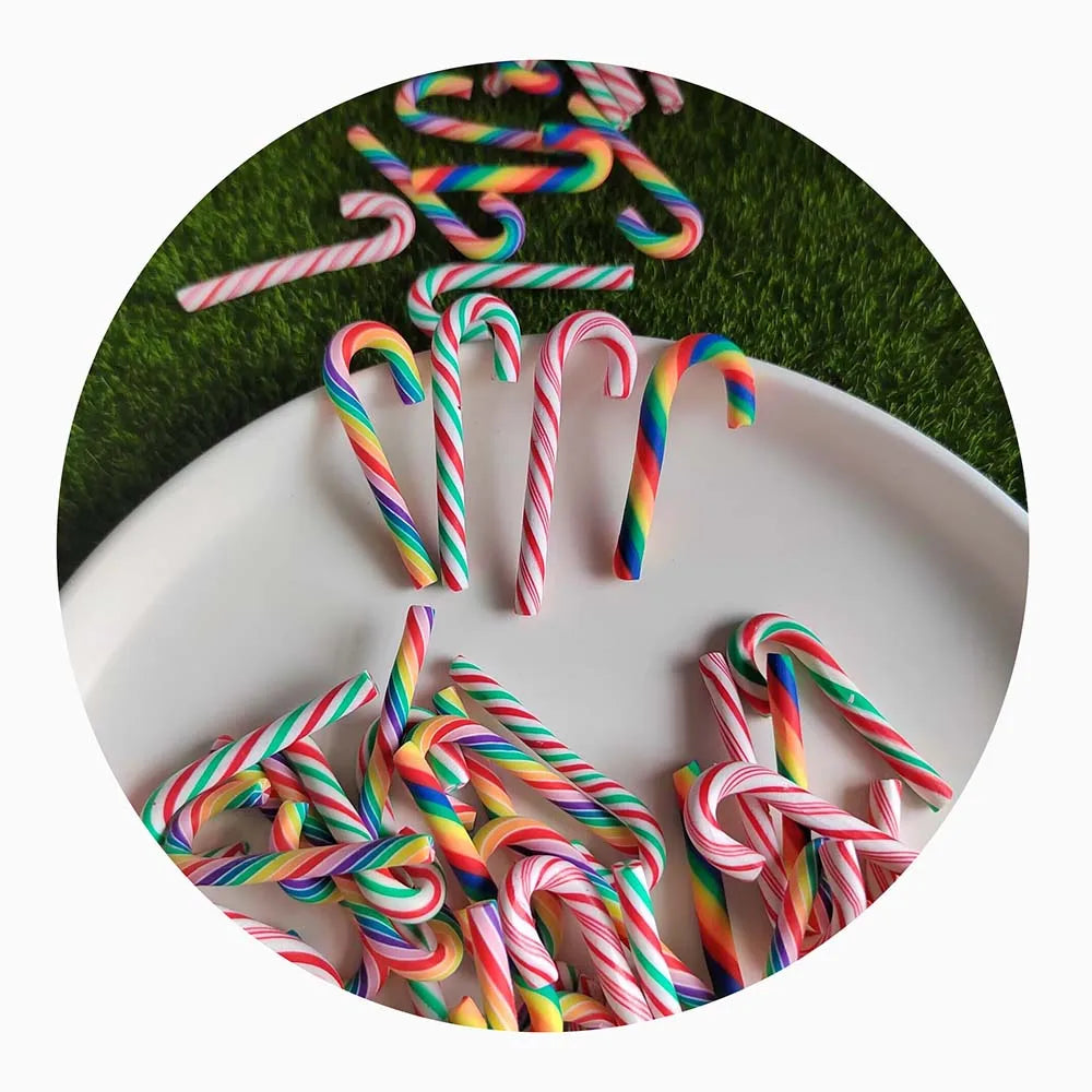 Christmas Decoration Kawaii Polymer Clay Candy Cane Miniature for Phone Case DIY Scrapbook Embellishment Christmas Tree Decor