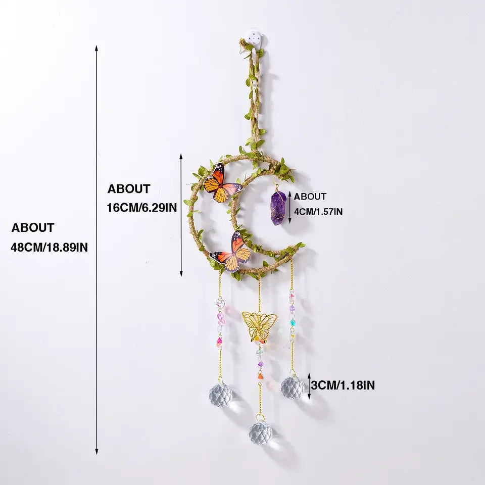 Wholesale Natural Crystal Moon Sun Catcher Crystal Rough Stone Hanging Healing Decoration