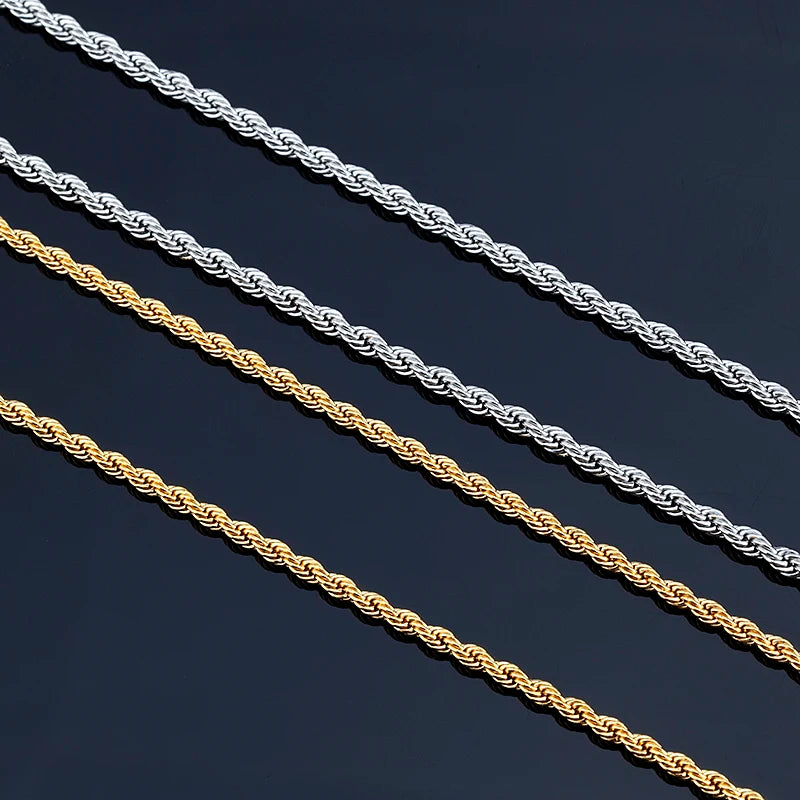 202 High-end Fashion Steel Color Twist Chain Real 18k Gold Plated Rope Chain Stainless Steel Necklace for Women