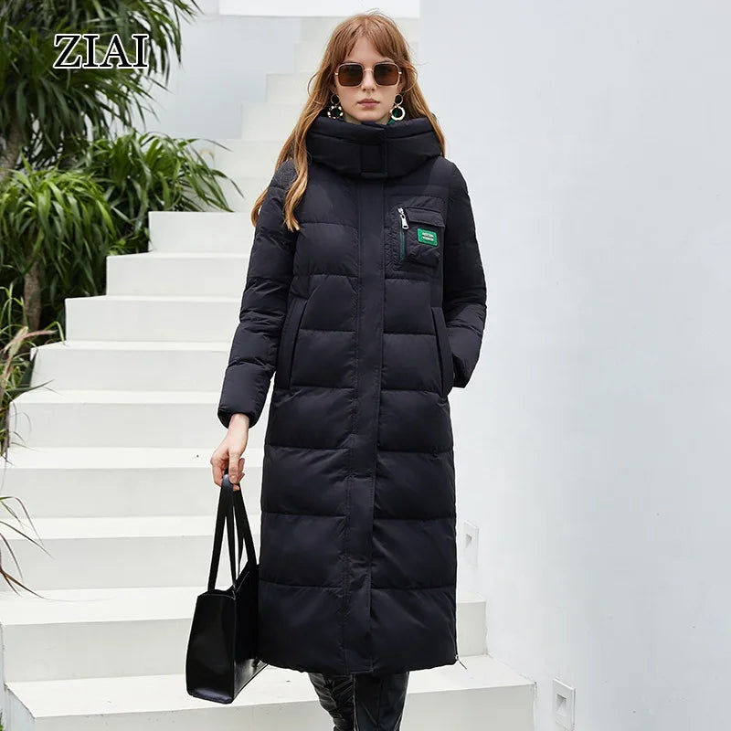 New Arrivals Winter Jacket With Hood Women Fashion Solid Color Waterproof Jacket Black Long Down Coat