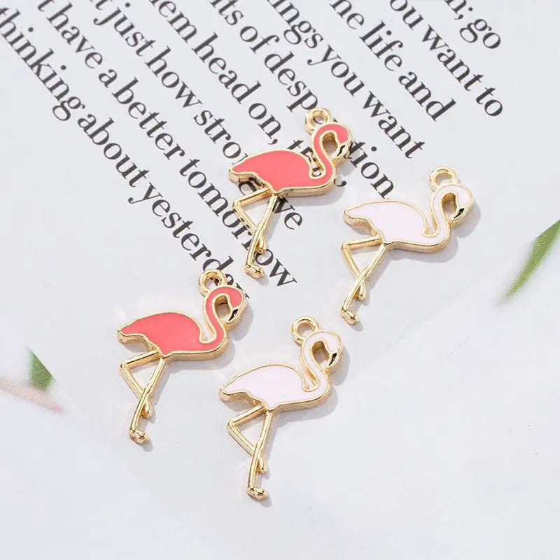 Enamel Flamingo Diy Earrings Necklace Jewelry Clothes Bag Shoe Metal Parts Accessories Charm Pendant for Jewelry Making