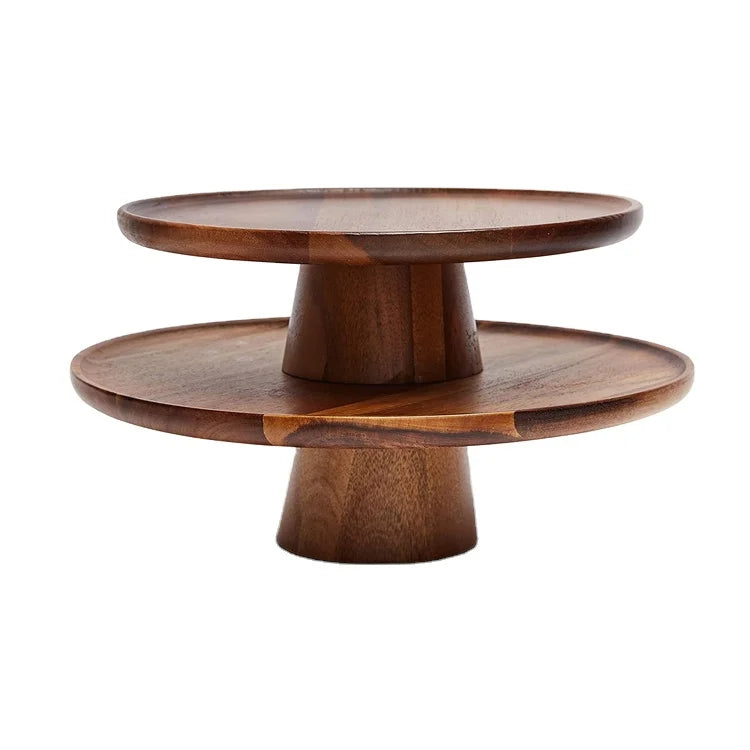 Creative Natural Customized Camping Home Hotel Wedding Acacia Wooden Cake Dessert Food Display Serving Stand Tray