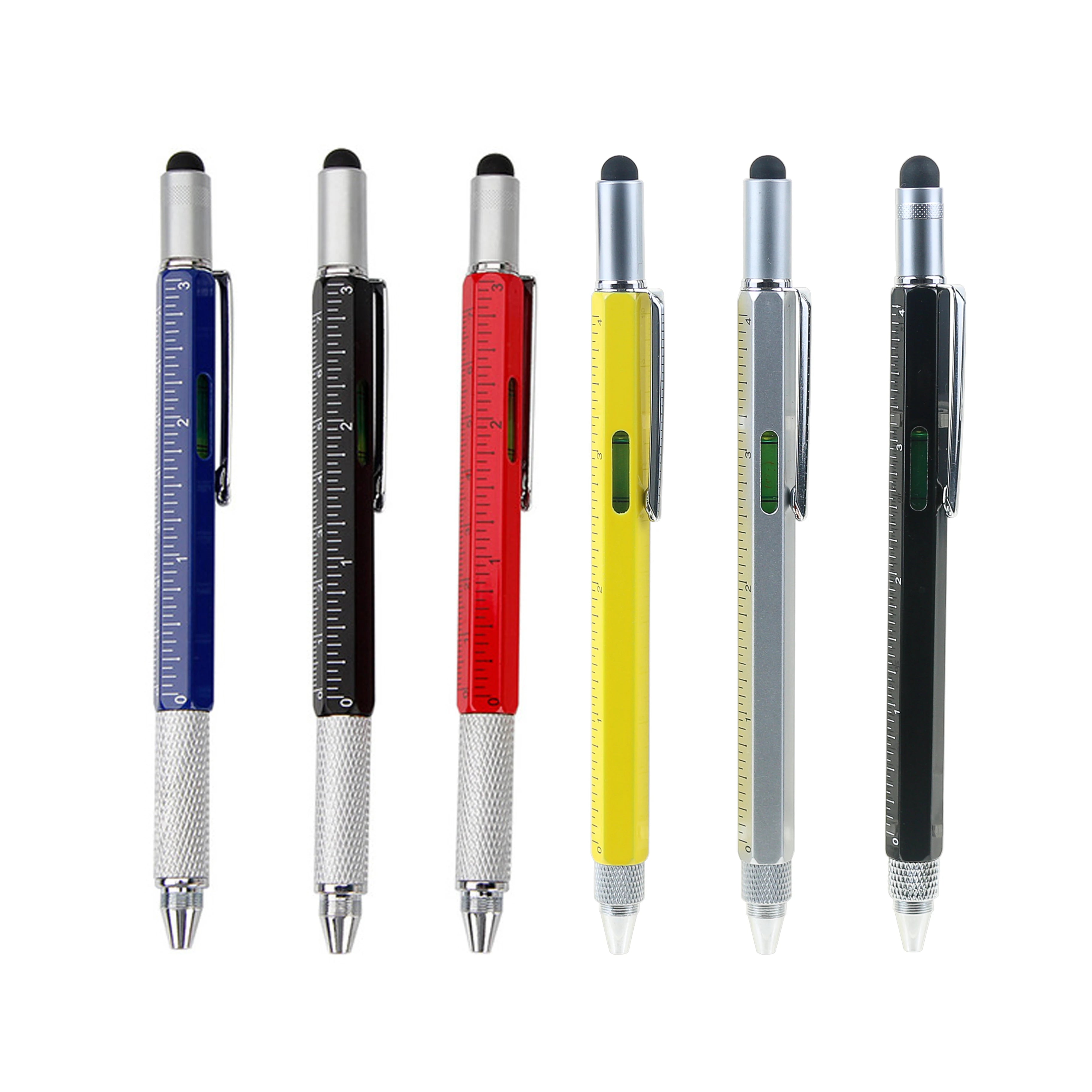 BECOL 6 in 1 Multifunction Ballpoint Pen Multi Color Tech Tool Pen Metal Stylus Ball Pen With Level and Screwdrivers