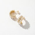 QIAOREN 12269 Elegant Vintage Pearl Crystal Earrings Gold Stainless Steel Chunky C-Hoop Bridal Statement Jewelry Gift
