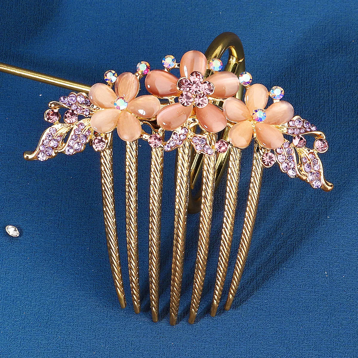 Hot Sale 2Colors Bridal Rhinestone Alloy Hair Comb with Flower Wedding Hair Accessories
