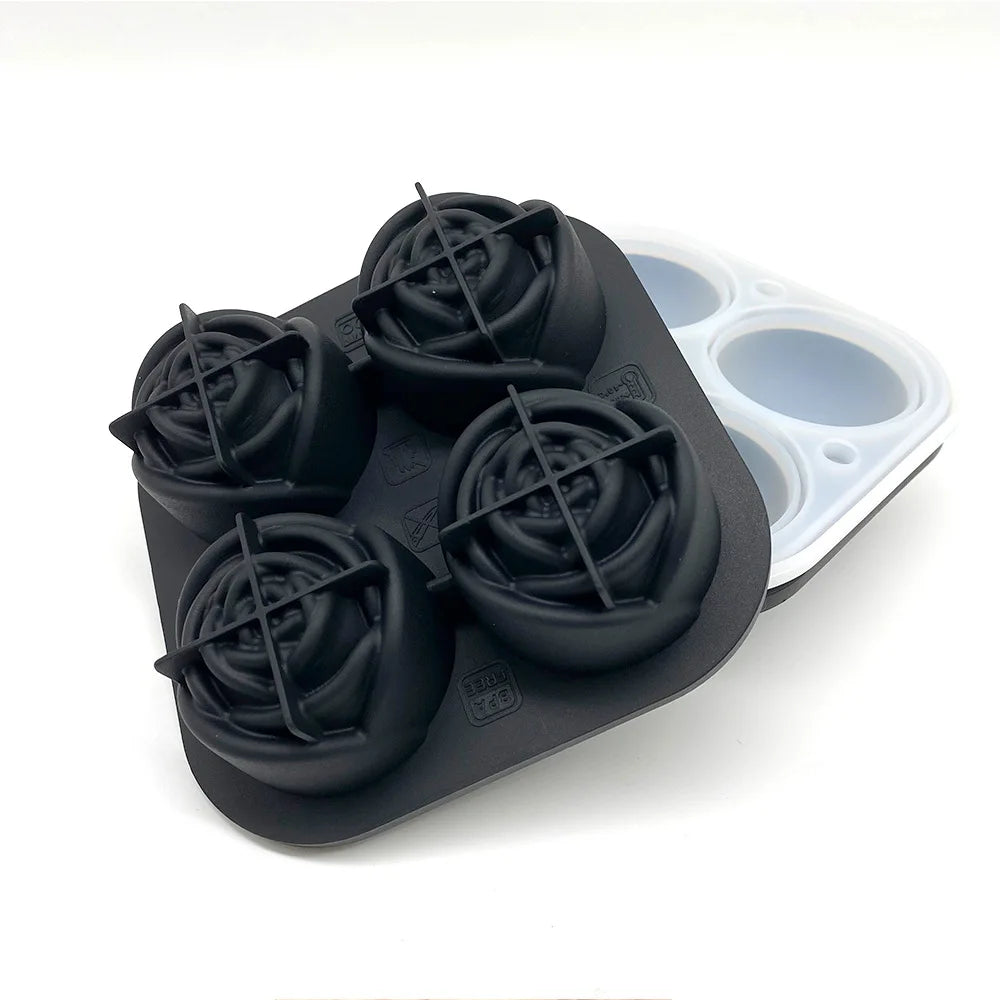Customized Large Square and round Silicone Ice Tray Commercial Four-Consecutive Rose Whiskey Mold Box Custom Logo Included