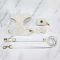 Luxury Double-sided Soft Lamb Fleece No Pull Pet Dog Harness Matching Waterproof PU Leather Collar and Leash