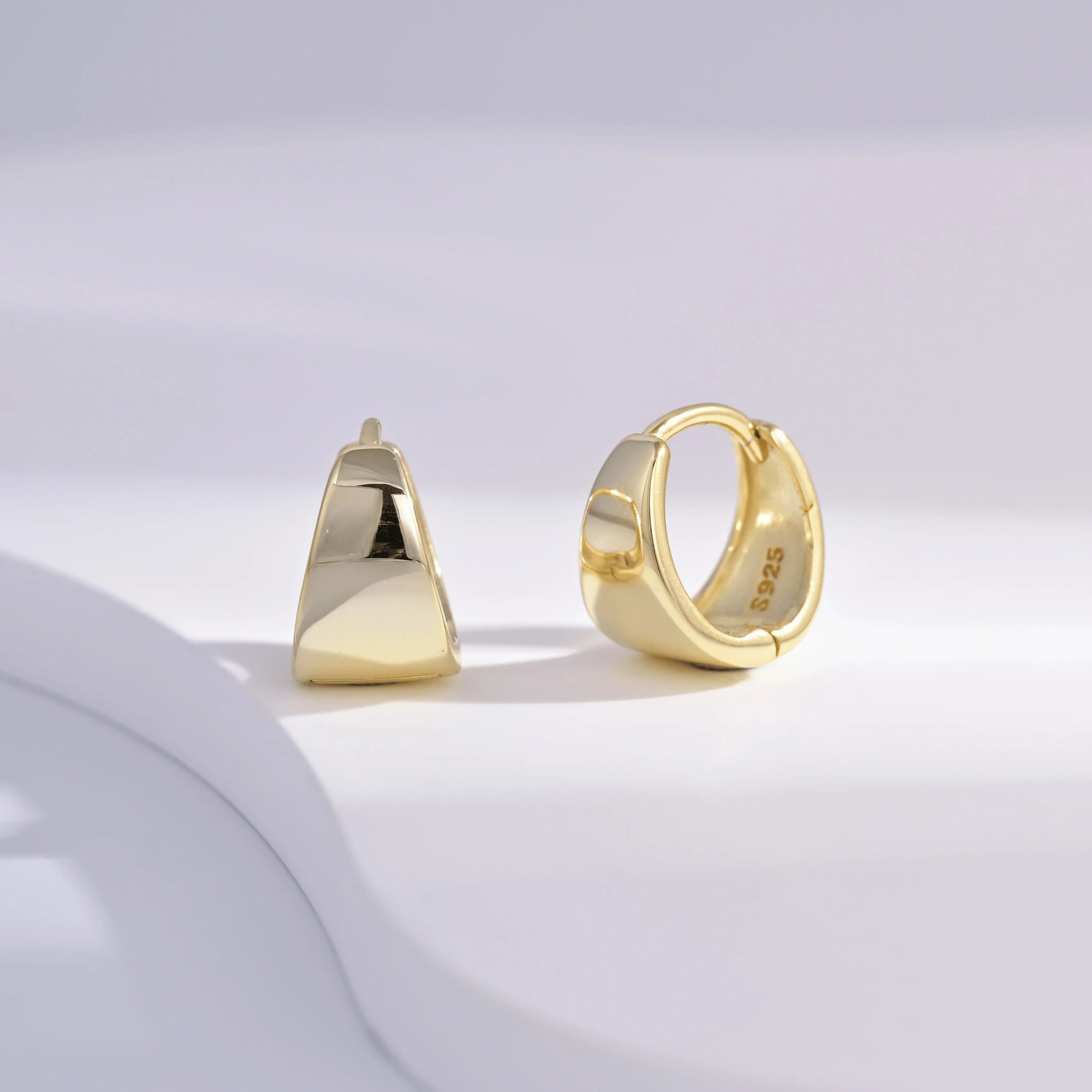Wholesale Earrings Jewelry Gold Plated Fan Shape Huggie 925 Sterling Silver Fine Jewelry Earrings