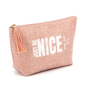 Custom Natural Style Linnet Makeup Zipper Pouch Bag with Tassel Logo Printed Skincare Cosmetic Promotional Gift Bags
