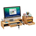 Factory Wholesale Stainless Steel Double Tier Computer Desk Storage Rack Wooden Office Desktop Stand with Easy Installation