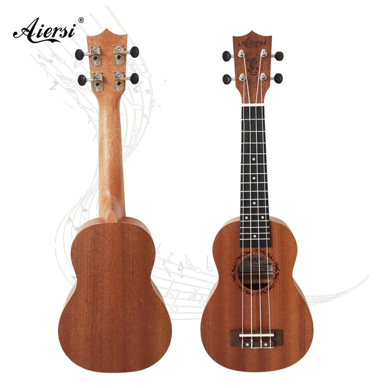 Aiersi Brand Wood Ukulele Hawaii 21 Inch soprano Cheap Ukulele for Beginners Small Guitar Good Quality Custom logo Brand OEM ODM