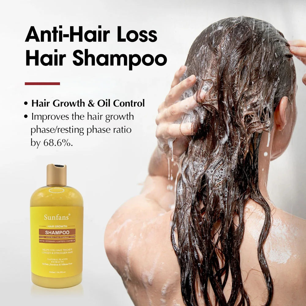 Natural Plants Organic Rosemary Shampoo Castor Oil Anti-Hair Loss Treatment Moisturizing Strengthening Hair Roots Sulfate-Free