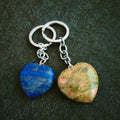 HZ Beautiful Design Crystal Pendant Keychain Necklace Lapis Lazuli Heart Raw Stone Keychain Souvenirs Gift