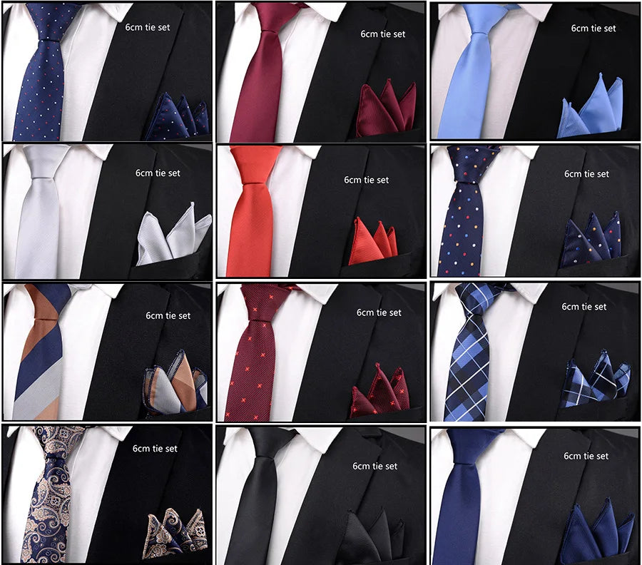 New Design Tie Set Jacquard Woven Gravata Silk 6cm Tie Hanky Pocket Square Necktie Sets Fit Wedding Business Group