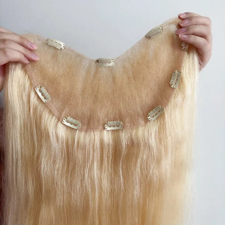 U Shape Topper Handmade Custom Full French Lace Human Hair for Women Clip in Hair Extensions