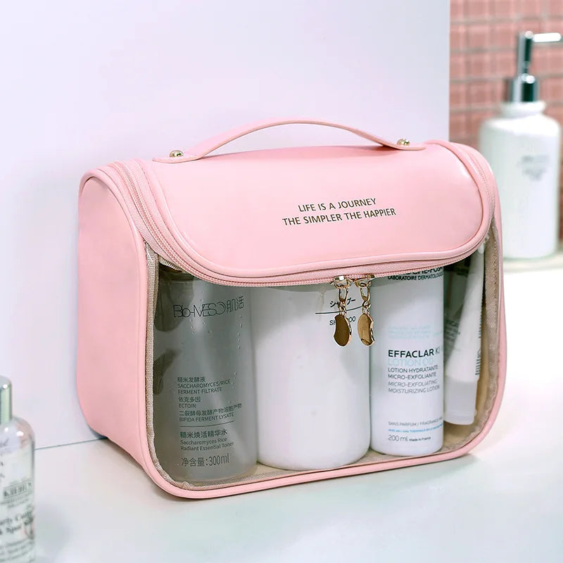 2024 New Trendy Personalized Capacity Cute Waterproof Travel Custom Logo Women's Leather PVC Makeup and Cosmetic Bag With Handle