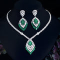 Big Chunky Dangle Drop Green Cubic Zirconia Fringed Chandelier Bridal Wedding Dubai Earring Necklace Jewelry Set