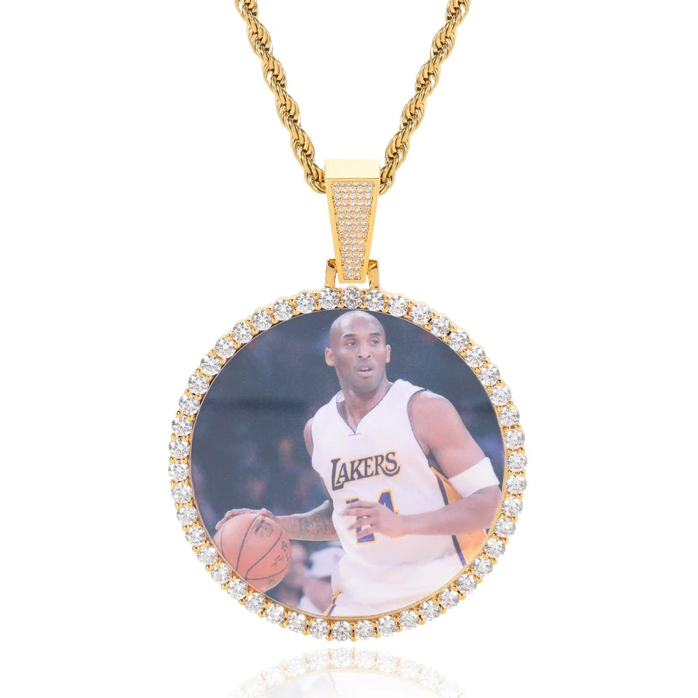 Custom Circle Picture Pendant Mixed Size Small Medium Big Memory CZ Charm Photo Pendant Necklace