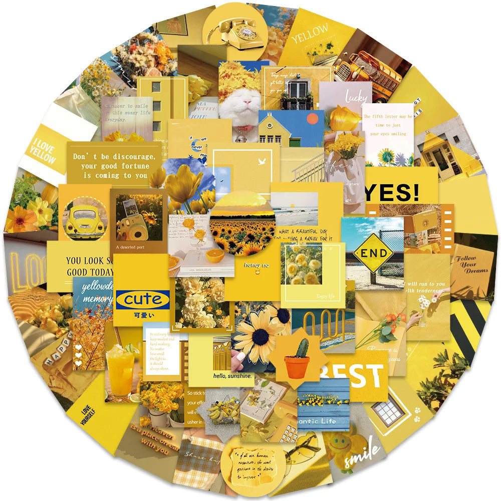 65Pcs Summer Ins Style Yellow Street View Decorative Stickers for Phone Laptop Wall Waterproof Wallpaper Sticker