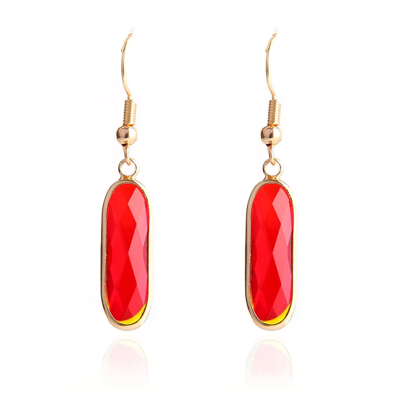 Wholesale Women's Fashion Ruby Color Glass Stone Drop Earrings